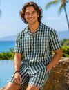 Men's Cotton Green Palaka Hawaiian Cabana Set Green Cabana Set Men