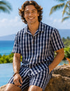 Men's Navy Palaka Hawaiian Shirt Cabana Set Navy Cabana Set Men