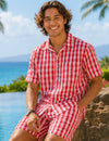 Men's Red Palaka Hawaiian Shirt and Short Cabana Set Red Cabana Set Men