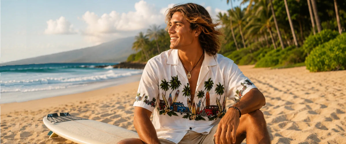 Men's Border Printed Hawaiian Shirts Made in Hawaii | Aloha Shirts Club