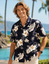Cotton Short Sleeves Lanai Men's Aloha Hawaiian Shirt Navy Men's Cotton Shirts