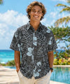 Niihau Cotton Short Sleeves Button Up Reverse Print Shirt Black Button-Up Dress Shirt