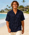 Men Aloha Palms Short Sleeves Hawaiian Shirt Black