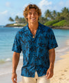 Men Aloha Palms Short Sleeves Hawaiian Shirt Ocean Blue