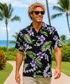 Hawaii Tuberose Rayon Aloha Shirt Black