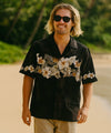 Hibiscus Border Cotton Aloha Shirt Black