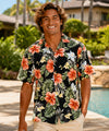 Men Hawaiian Cotton Hibiscus Shirt Black