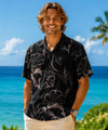 Rayon Fern Grotto Men's Aloha Shirt Men's Black Rayon Shirts