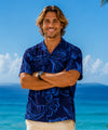 Rayon Fern Grotto Men's Aloha Shirt Men's Navy Rayon Shirts