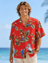 Parrots Men's Cotton Aloha Shirt Red Men's Cotton Shirts