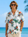 Parrots Men's Cotton Aloha Shirt White Men's Cotton Shirts