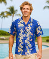 Island Plumeria Flowers Cotton Aloha Shirt Blue