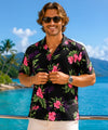 Keilani Island Short Sleeves Black Rayon Men Aloha Shirt