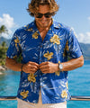 Keilani Island Short Sleeves Royal Blue Rayon Men Aloha Shirt