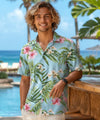Short Sleeves Rayon Men's Tropical Island Aqua Aloha Shirt