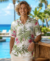 Short Sleeves Rayon Men's Tropical Island Beige Aloha Shirt