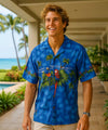 Parrots Men's Cotton Border Print Hawaiian Shirt Blue