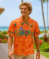 Parrots Men's Cotton Border Print Hawaiian Shirt Orange