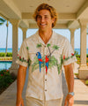 Parrots Men's Cotton Border Print Hawaiian Shirt Cream