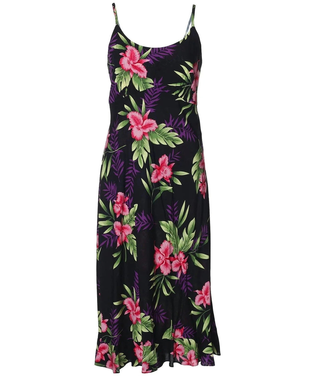 knee length dresses for ladies Makakilo Hibiscus Rayon Midi Hawaiian Dresses |Hawaii dress for party –  KY'S ALOHA SHIRTS main image 1