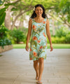 Molokai Orchids Knee Length Hawaiian Dress Light Blue