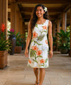 Molokai Orchids Knee Length Hawaiian Dress White