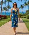 Keilani Orchid Spaghetti Straps Aloha Dress Royal Blue