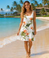 Molokai Orchids Knee Length Hawaiian Dress White