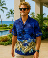 Motorcycle Island Cotton Aloha Shirt Blue