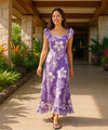 White Palekaiko Long Hawaiian Muumuu Dress Purple