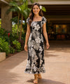 White Palekaiko Long Hawaiian Muumuu Dress Black