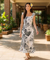 White Palekaiko Long Hawaiian Muumuu Dress