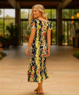 Knee Length Black Big Island Ruffle Muumuu Dress