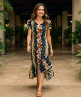 Knee Length Black Big Island Ruffle Muumuu Dress Black