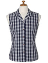 Navy Women Palaka Cotton Sleeveless Shirt Women Shirts
