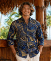 3/4 Sleeves Tribal Hawaiian Shirt Navy Men's Long Sleeves Shirt