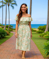 Maka Nani Off Shoulder Ankle Length Rayon Dress Sage
