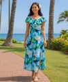Watercolor Ankle Length Hawaiian Dress Blue