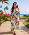 Watercolor Ankle Length Hawaiian Dress Red