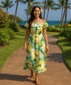 Watercolor Ankle Length Hawaiian Dress Yellow