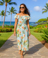 Passion Orchids Ankle Length Hawaiian Dress Bermuda Blue