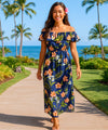 Passion Orchids Ankle Length Hawaiian Dress Navy Blue