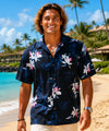 Puanani Short Sleeves Orchids Rayon Aloha Shirt Black