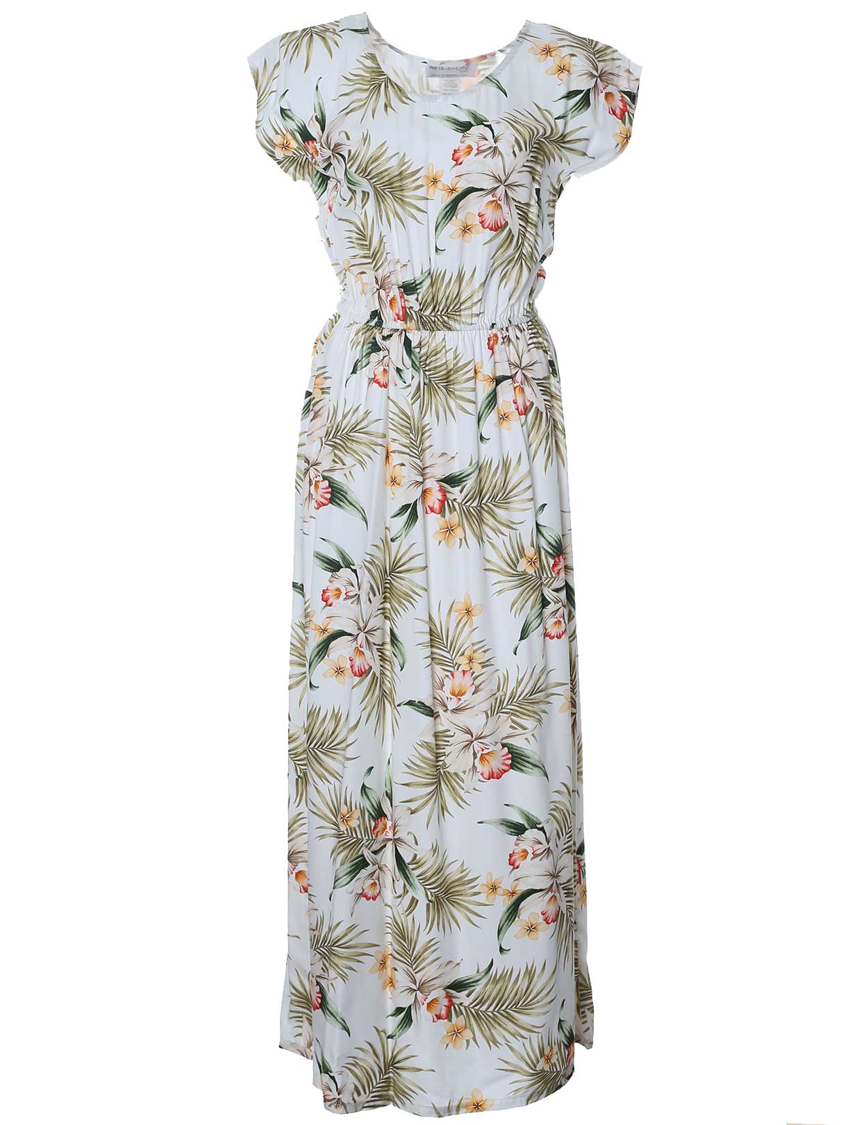 Orchids Full Length Dress Cap Sleeves