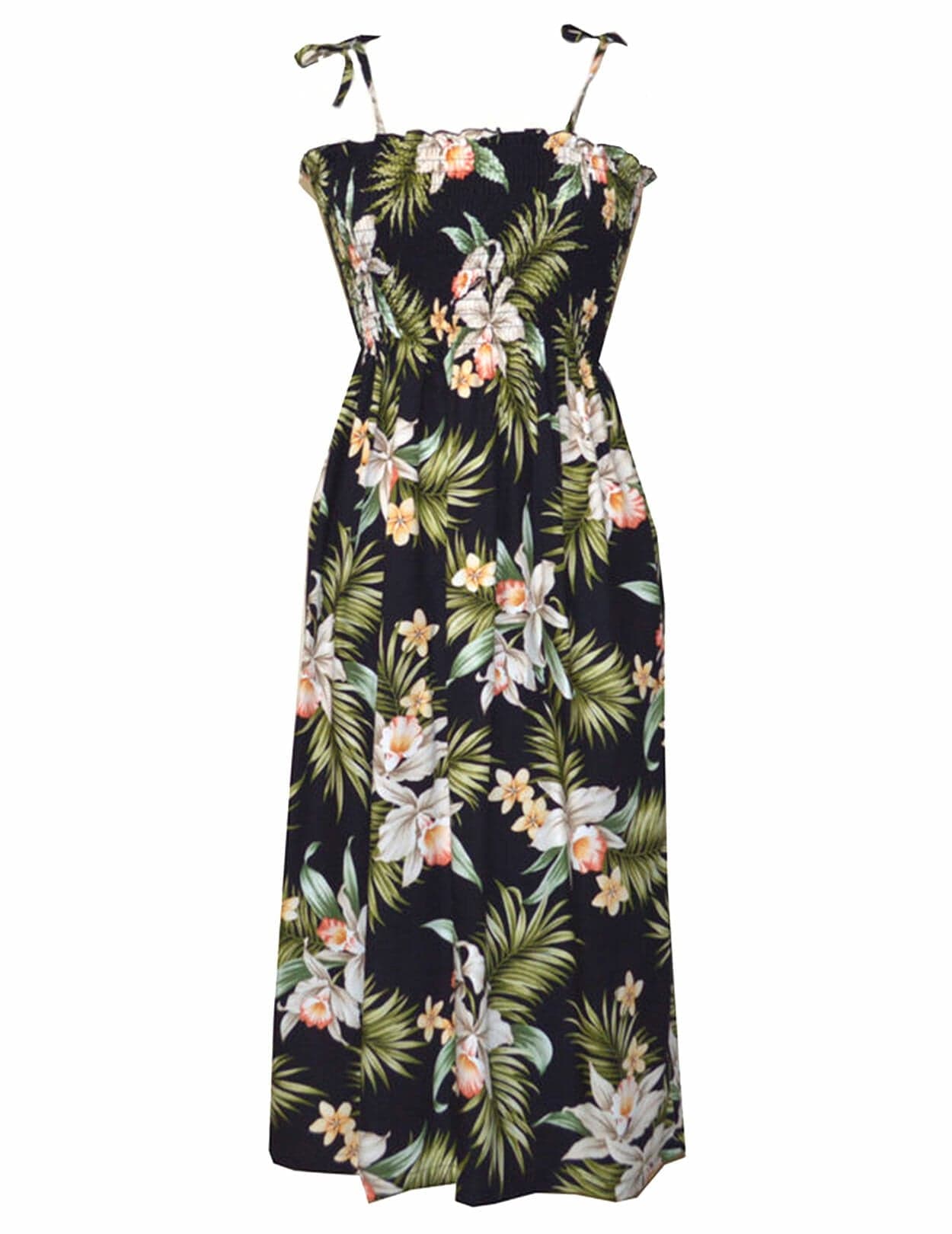 Orchids Tie On Shoulder Smock Top Hawaiian Dress