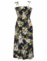 Orchids Tie On Shoulder Smock Top Hawaiian Dress