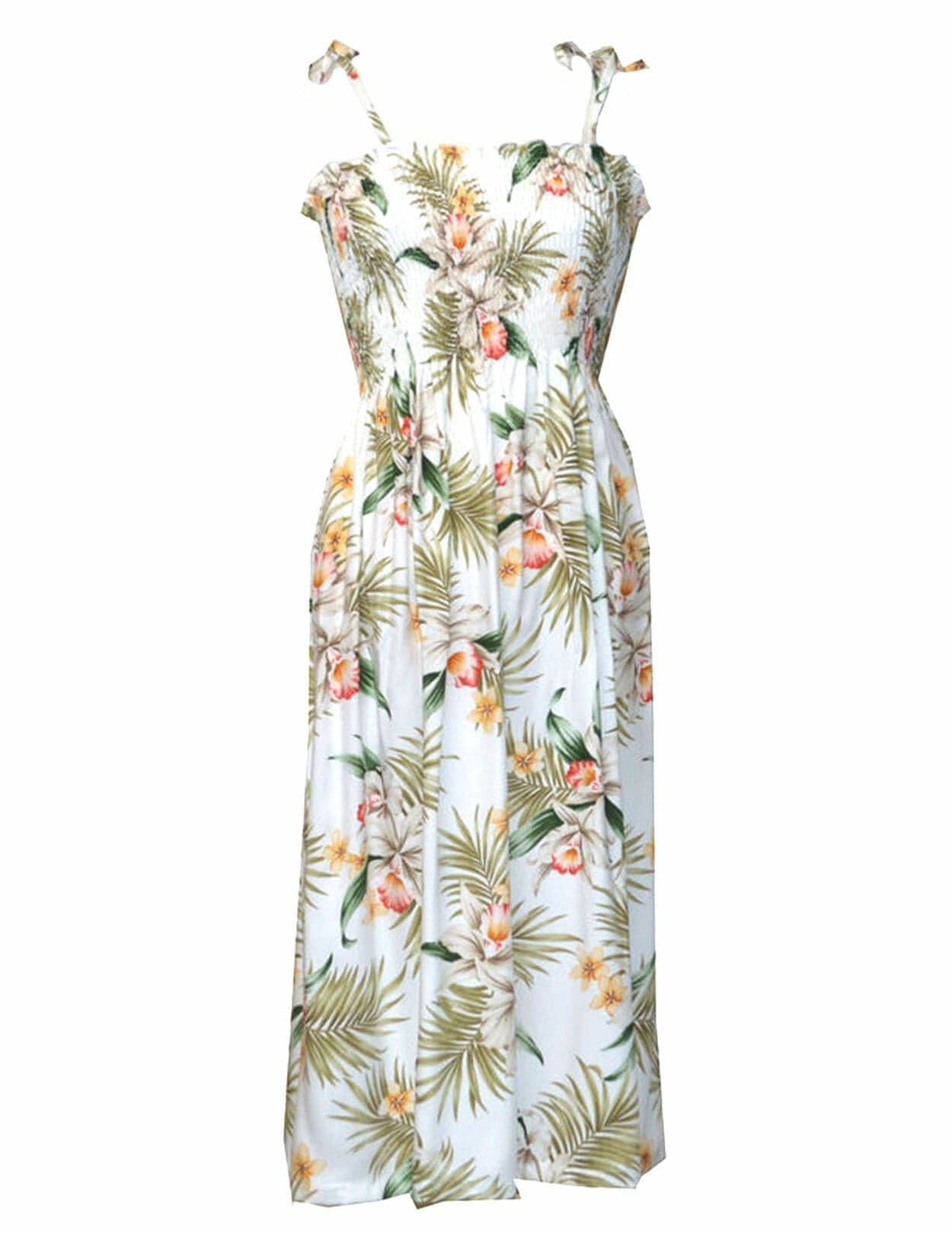 Orchids Tie On Shoulder Smock Top Hawaiian Dress
