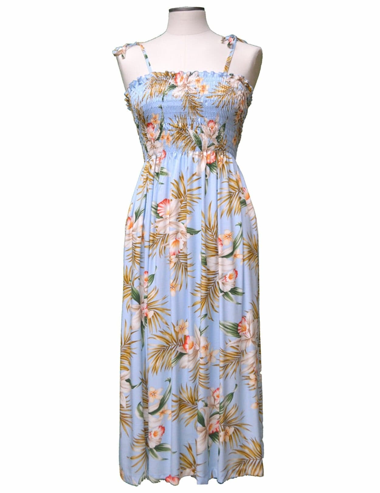 Orchids Tie On Shoulder Smock Top Hawaiian Dress