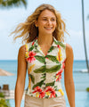 Iliwai Orchid Sleeveless Hawaiian Blouse Beige Women Shirts Two Palms