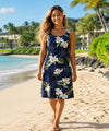 Orchids Knee Length Makani Hawaiian Dress Navy